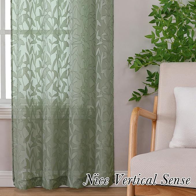 Lecloud Leia Sage Green Sheer Curtains 84 Inches Long 2 Panels, Airy Voile - Image 9