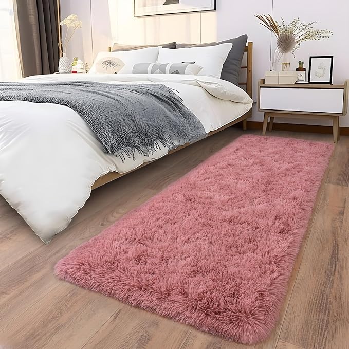 Soft Runner Rugs for Bedroom Hallways, 2x5 Blush Pink Fluffy Shag Throw Area - Image 5
