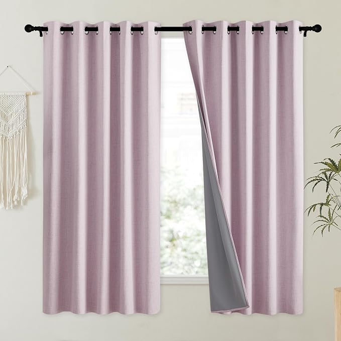 NICETOWN Pink Vintage Linen 100% Blackout Curtains - Image 2