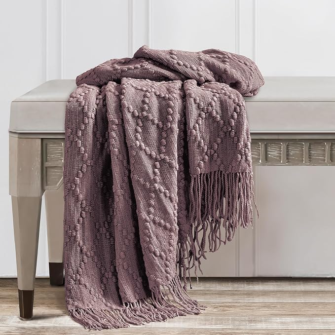 BOURINA Dark Lavender Throw Blanket 50 x70 Inches Jacquard Argyle Throw - Image 5