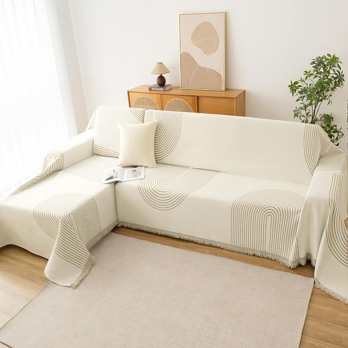 Boho Sofa Covers for 3 Cushion Couch, Chenille Sofa Slipcover for Pets Washable - Image 6