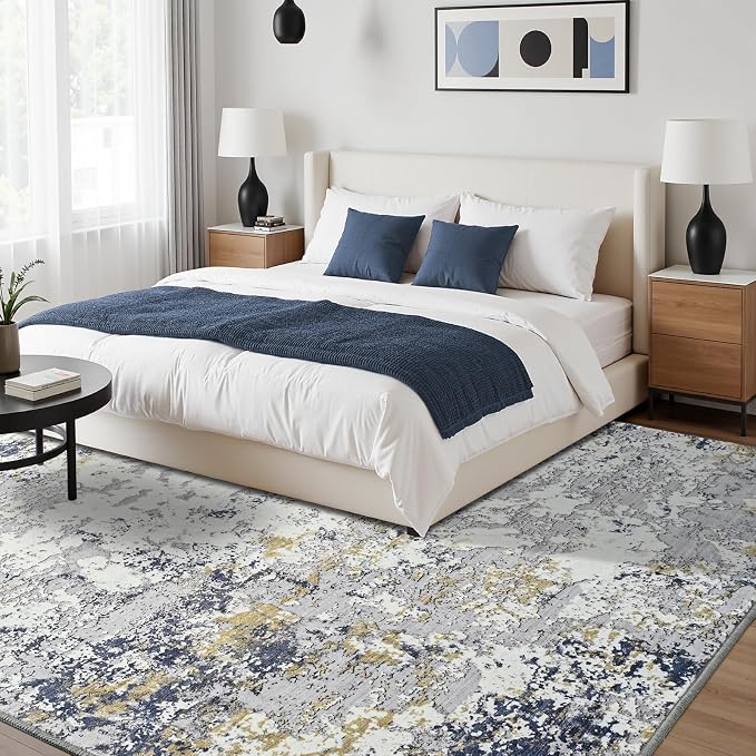 Toneed Abstract Area Rug Modern Washable Rug Soft Non Slip Rug Low Pile - Image 3