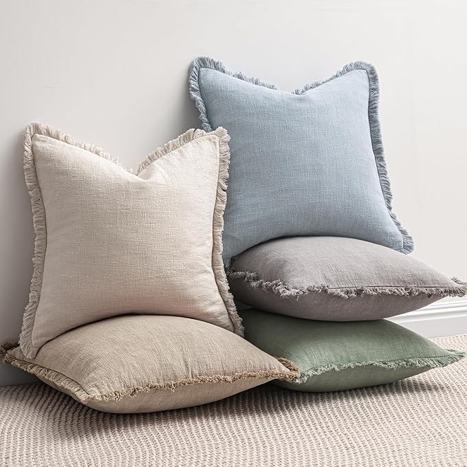 MIULEE Decorative Throw Pillow Covers Neutral Linen Fringe Throw Pillows Set of - Image 5