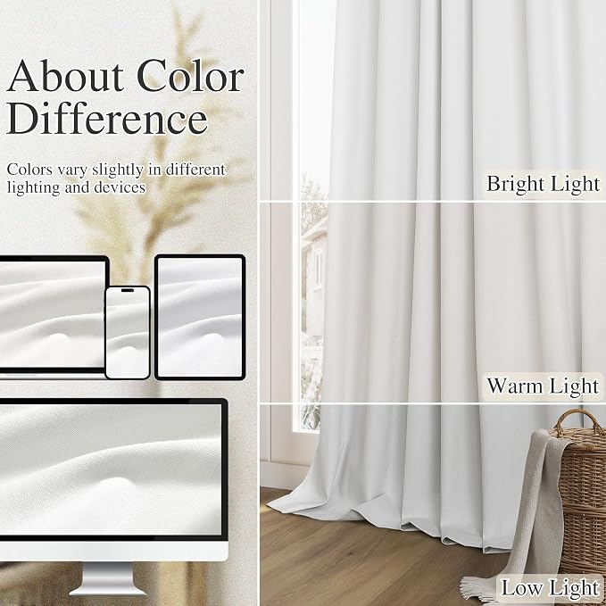 Guken Off White 100% Blackout Curtains 96 Inch Length 2 Panels Set - Image 7