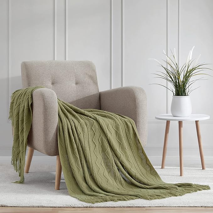 BOURINA Dark Olive Throw Blanket 50x60 Inches Throw Textured Solid Soft Sofa - Image 2