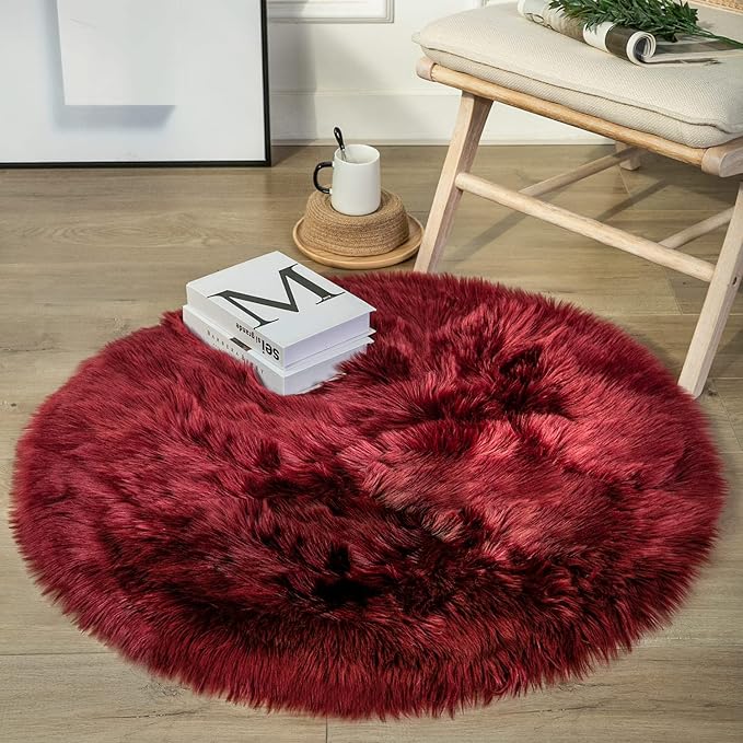 Ashler faux fur rug, Fluffy Shaggy Area Rug Ultra Soft 3 x 3 Feet Round Fur Rug by AshlerHomeDeco