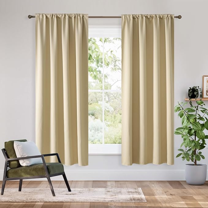 RYB HOME Bedroom Blackout Curtains 63 inches Long, 100% Blackout Thermal by RYBHOME