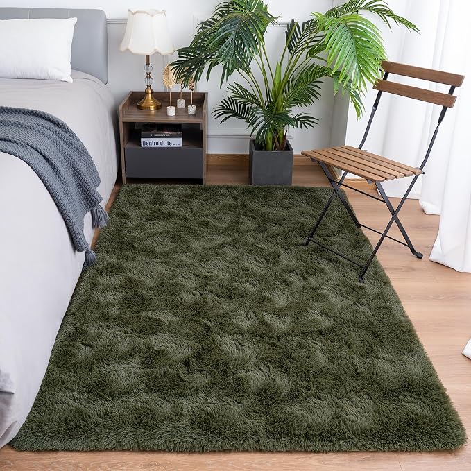 Goideal Fluffy Rug for Bedroom Living Room, 5x7 Olive Green Area Rugs, Faux Fur - Image 2