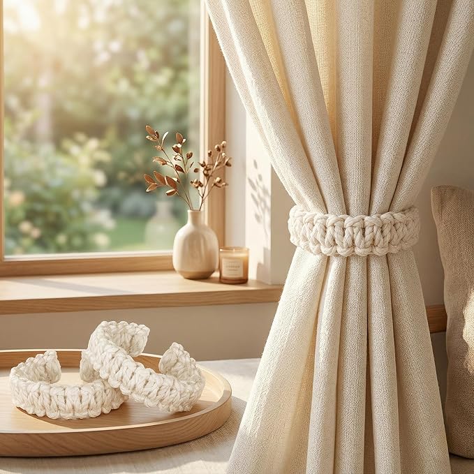 Ptwola 4 Pack Braided Curtain Tiebacks Boho Elegant Rustic Curtain Holdbacks - Image 7