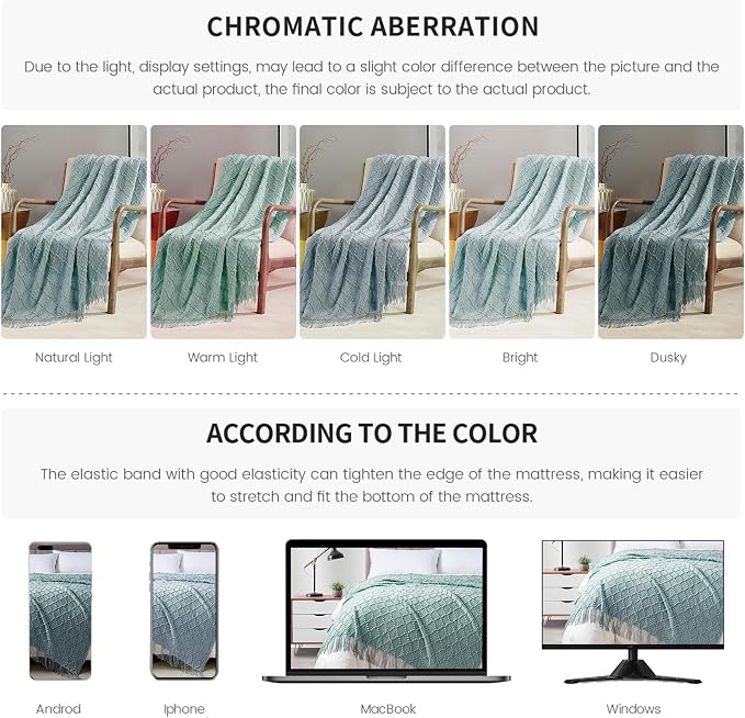 BOURINA Aqua Throw Blanket 50 x70 Inches Jacquard Argyle Throw Textured Solid - Image 8