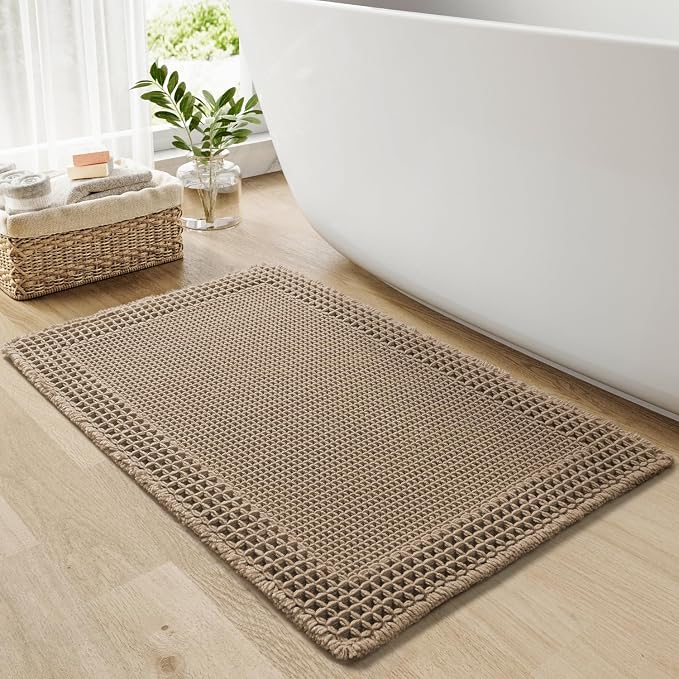 RESARE Waffle Bath Mat for Bathroom, Non Slip Bathroom Rugs 17"x24" Brown | by Resare