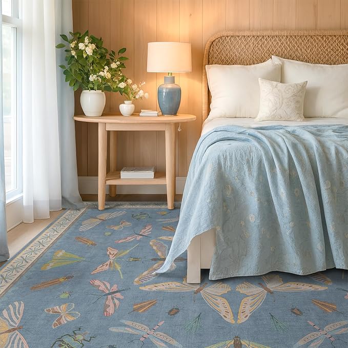 Washable Living Room Rug 8x10, Dusty Blue Area Rugs - Image 3