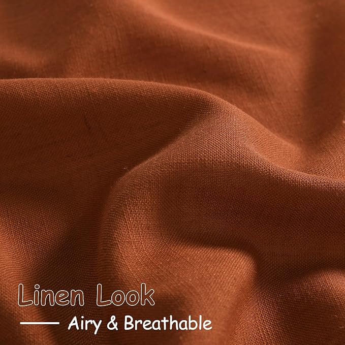 Rust Linen Curtains for Living Room 120 Inches Long Light Filtering Semi Sheer - Image 4