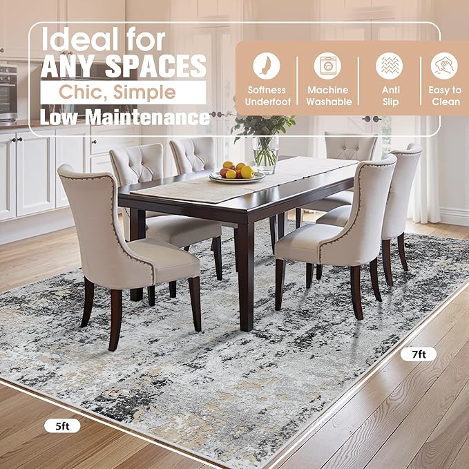 5x7 Area Rugs for Living Room Rug Washable: Abstract Rug for Dining Room - Image 2
