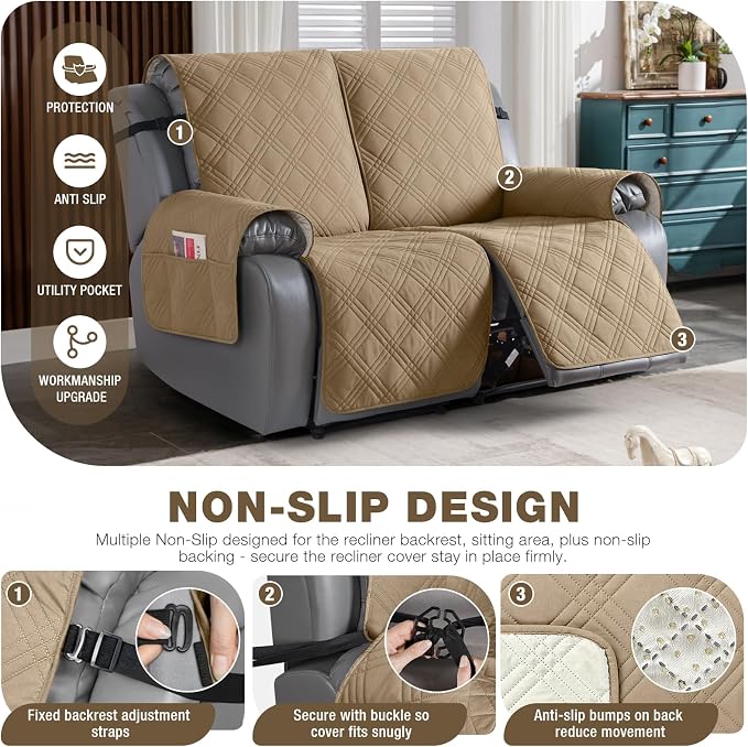 TAOCOCO 100% Waterproof Loveseat Recliner Covers 2 Seater, Split Loveseat Covers - Image 5