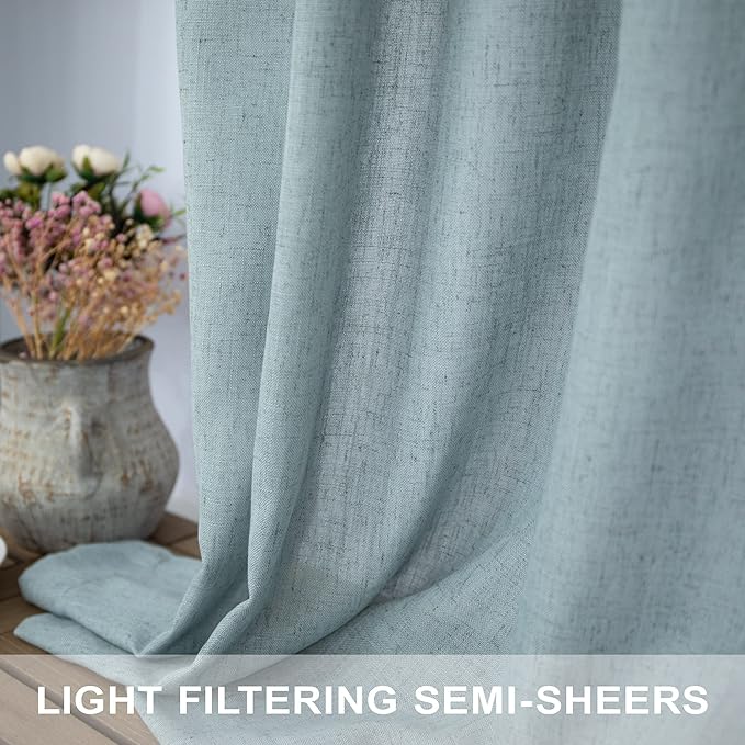 Aqua Curtains 84 Inch Length for Living Room Pair Set Back Tab Pocket Linen - Image 3