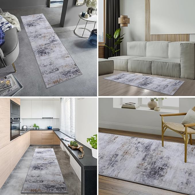 Toneed 2x6 Runner Rug Modern Abstract Hallway Rug Washable Non Slip Rubber Rugs - Image 2