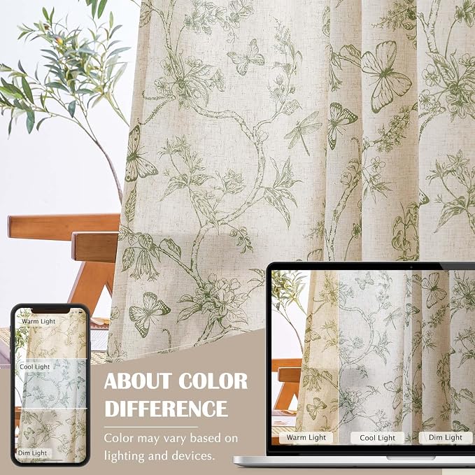 jinchan Floral Curtains Lined Linen Blend Curtain - Image 6