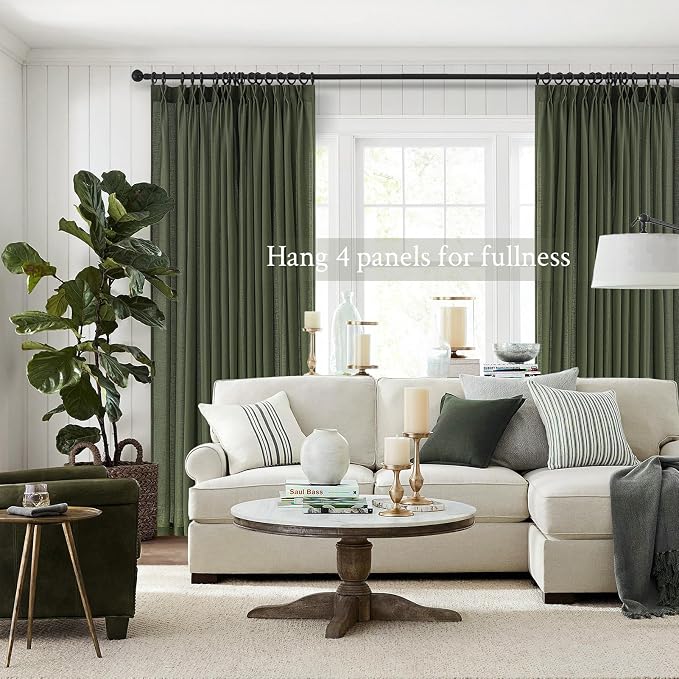 Topfinel Olive Green Pinch Pleated Linen Curtains 95 Inch Length 2 Panels - Image 6