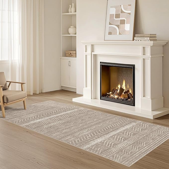 Nakagishi Area Rug Living Room Rugs: 3X8 Machine Washable Boho Large Neutral - Image 8