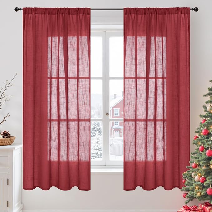 BGment Burgundy Linen Curtains 63 Inches Long by BGment