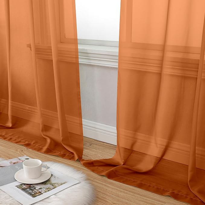 Aiyufeng Orange Sheer Curtains 84 Inches Long 2 Panels Set, Light Filtering - Image 6