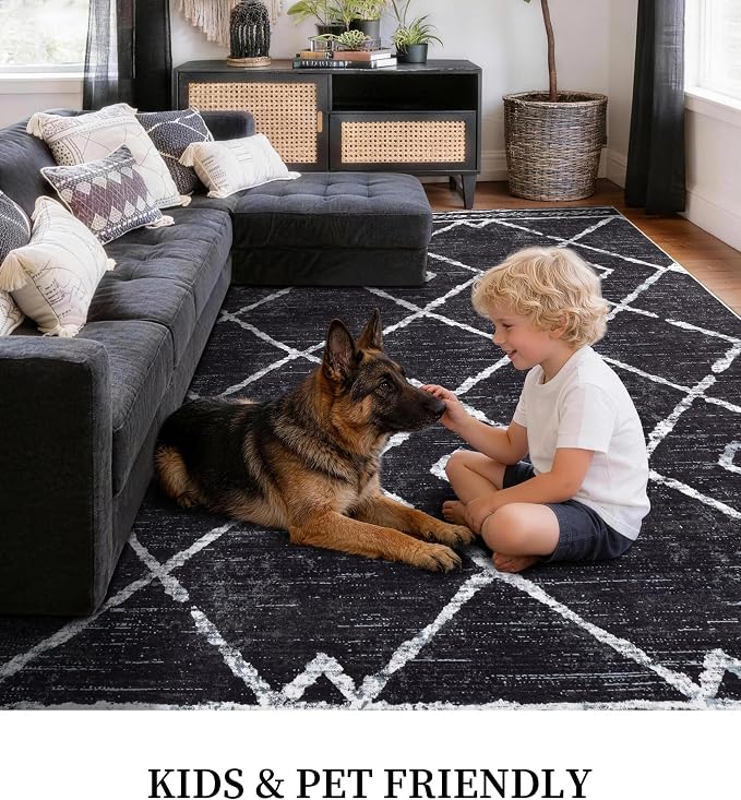 YIHOUSE Moroccan Rugs for Living Room, 8x10 Black and White Aztec Area Rug - Image 2