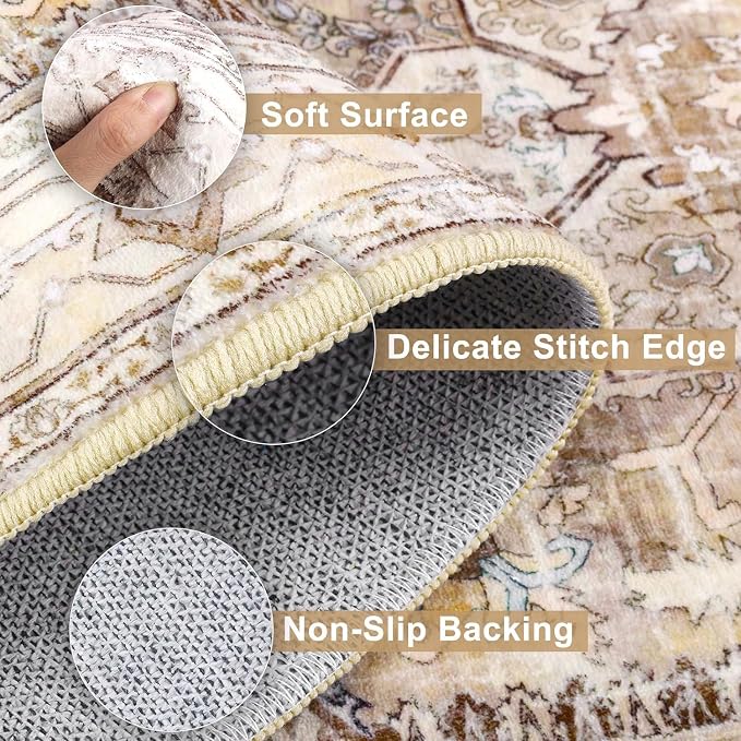 Yamaziot Washable Runner Rug, Stain Resistant Low Pile Distressed Carpet Runner - Image 2