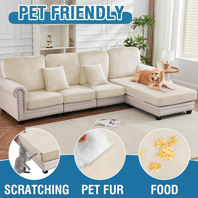 Couch Cover 4-Piece Elastic Velvet Couch Cushion Covers & Chaise Slipcovers - Image 3