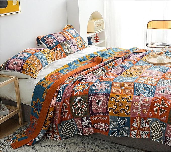 MSGKV Boho Throw Blanket 90''x98'' 100% Cotton Spring Blanket - Image 7