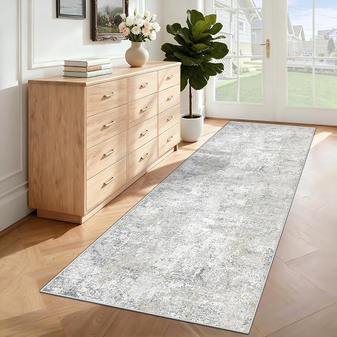 2x7 Runner Rug for Hallway, Washable Modern Abstract Runner Rugs Neutral Soft - Image 4