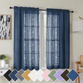Simplebrand Navy Blue Semi Sheer Curtains 54 Inch Length 2 Panels, Geometric by Simplebrand