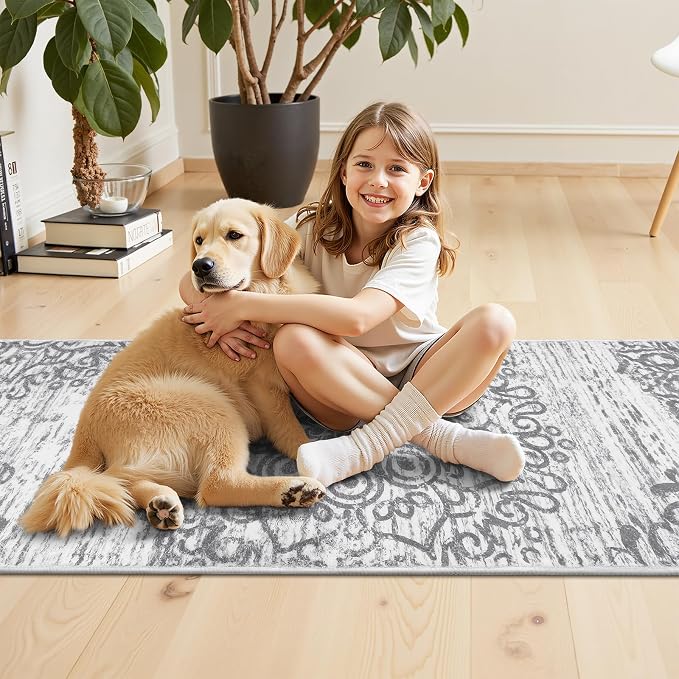 HEBE Hallway Runner Rug 3'x18' Washable Vintage Distressed Area Rugs Non Slip - Image 5