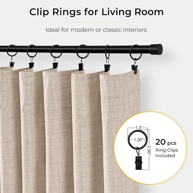 100% Blackout Curtains for Bedroom Oatmeal Linen Look Curtains 63 Inch Long | - Image 3