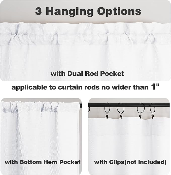 Chyhomenyc White Valance for Windows, Light Filtering Faux Linen Solid Short - Image 6
