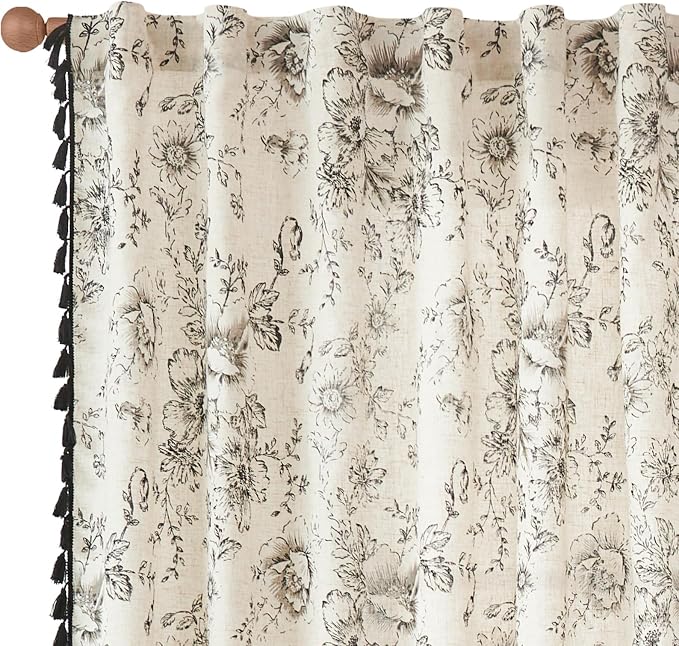 jinchan Linen Blend Curtain Floral Curtains - Image 9