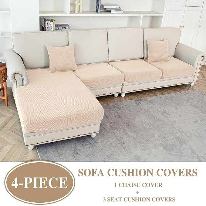 Couch Cushion Covers for Sectional Sofa L Shape Washable Separate Seat Chaise - Image 2