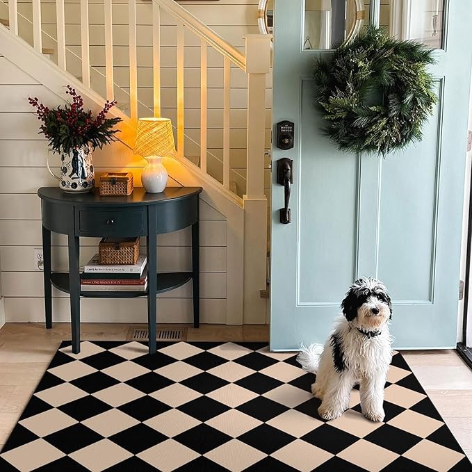 Black Tan Checkered Entry Rug - Image 7