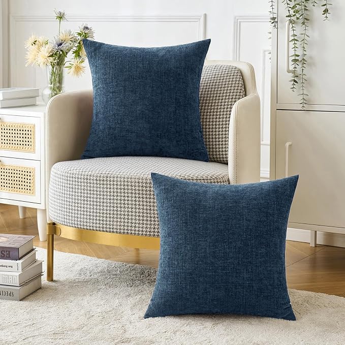 MIULEE Pack of 2 Blue Throw Pillow Covers 16x16 Inch Soft Chenille Pillow Covers - Image 5