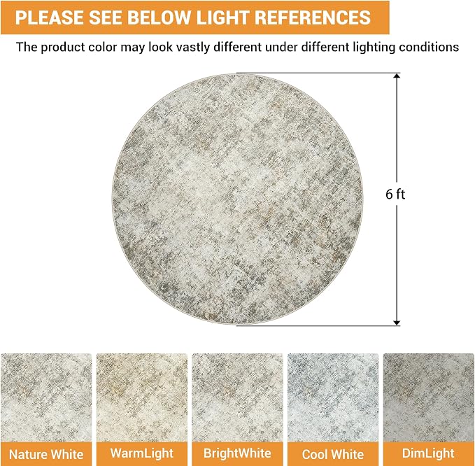 Round Rug 6ft Circle Rug Washable: Carpet Small Circular Area Rug - Image 2