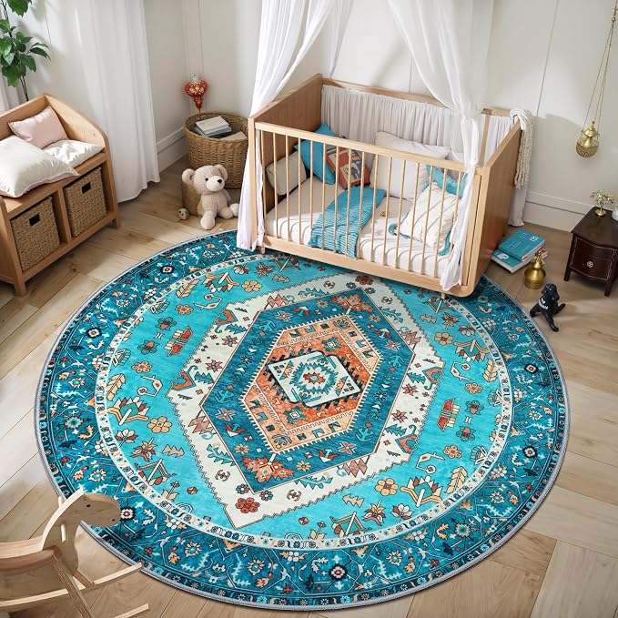 SERISSA Boho Round Area Rug, 4ft Washable Non-Slip Circle Rug, Ultra Soft - Image 2