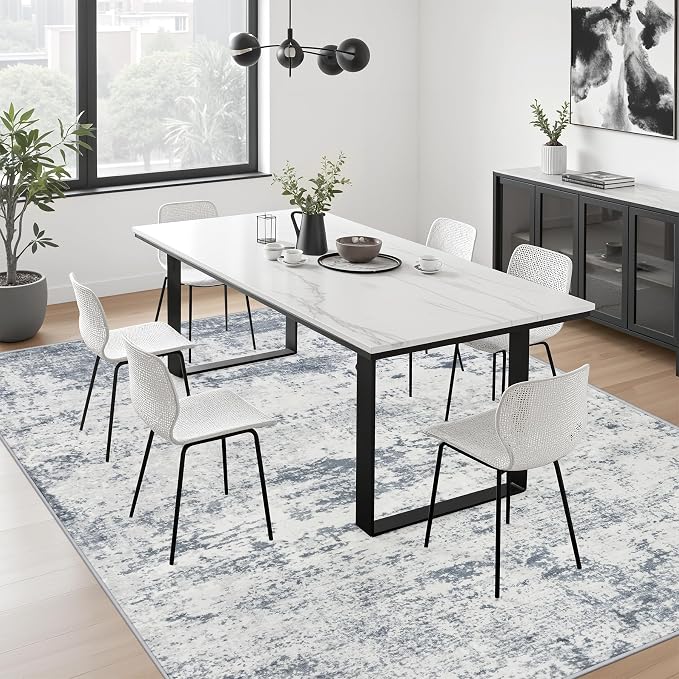 Area Rug Living Room: 4x6 Modern Washable Soft Carpet Blue Grey | - Image 9