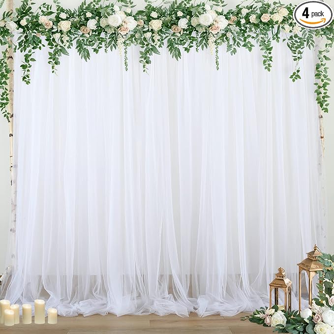 White Sheer Tulle Backdrop Curtains by Suppromo
