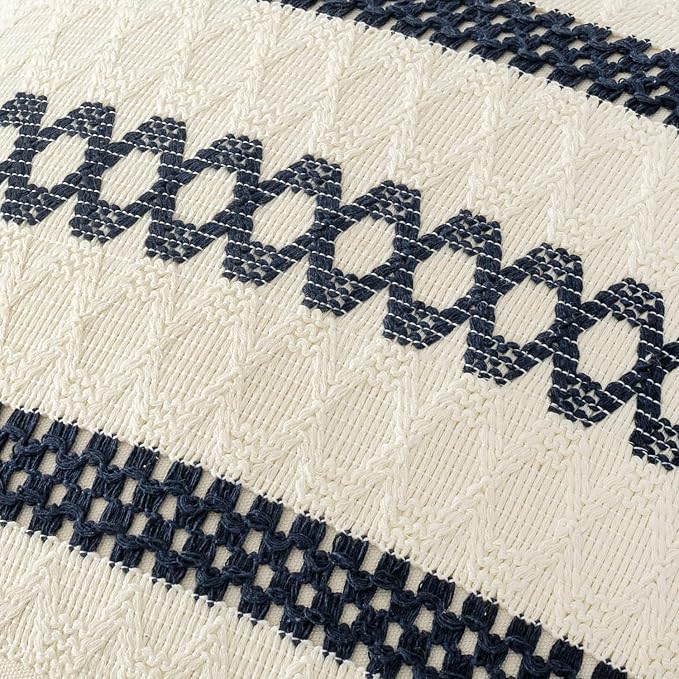 MIULEE Set of 2 Navy Blue Boho Decorative Pillow Covers 18x18 Inch Farmhouse - Image 4