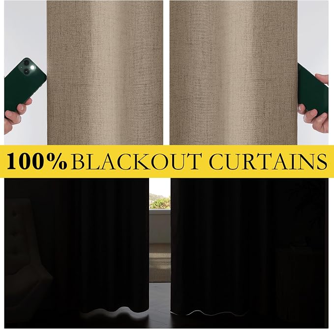 NICETOWN 100% Blackout Burlap Linen Curtains 90 inches Length - Image 4