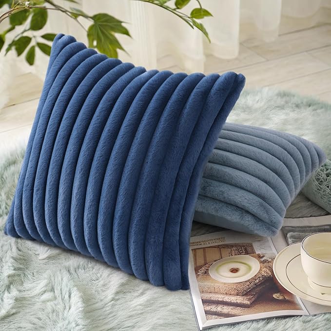 decorUhome Cozy Faux Fur Throw Pillow Covers 18x18 Set of 2 Decorative Soft - Image 4