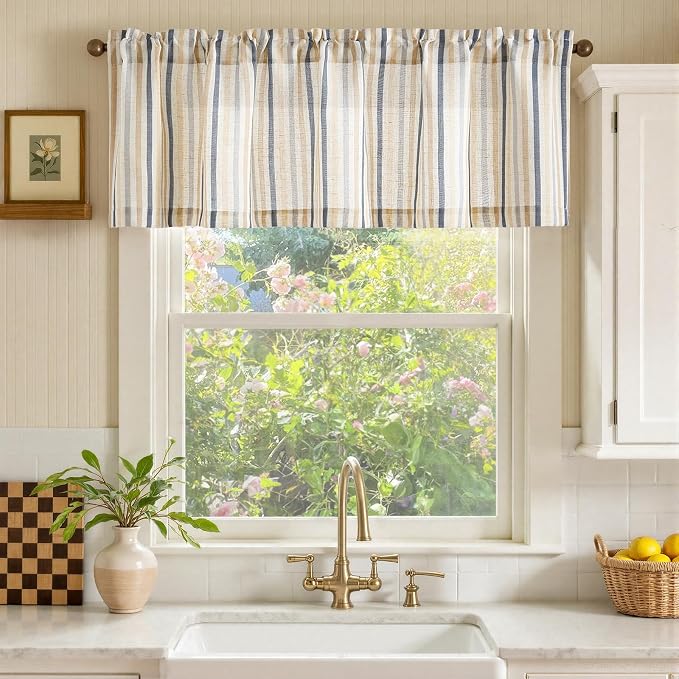 jinchan Valance Curtain Linen Textured Striped Window Curtain - Image 2