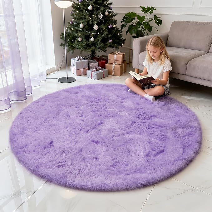 yulidayang Purple Fluffy Round Area Rugs - Image 5
