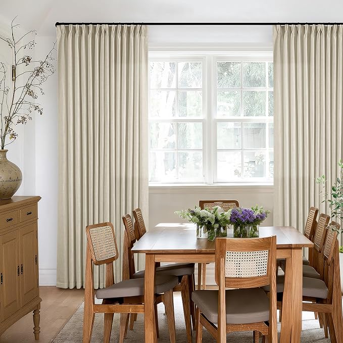 90 Inch Beige Flax Linen Curtains Pinch Pleated 2 Panels Set | Memory Training - Image 7