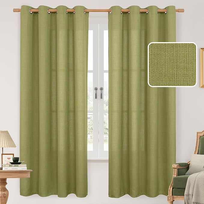 LAMIT Moss Green Linen Curtains 72 inches Long by LAMIT